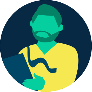 illustration of worker in larger grid of items