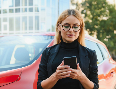 business person working on phone