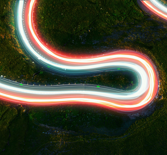 long-shot of winding road