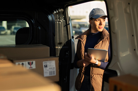 person delivering boxes using van