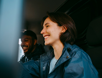 close-up of business person driving a van